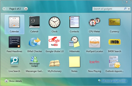 Windows sidebar gadgets